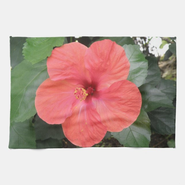 Beau Hibiscus Orange Fleur Serviette de cuisine (Horizontal)