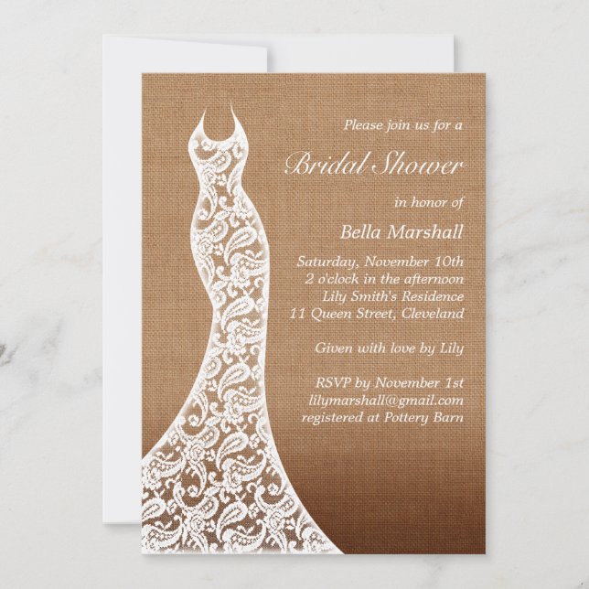 Beau Invitation Fête des mariées Lace & Ombre Burl (Devant)