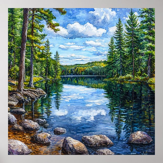 🌿 Beau lac forestier Nature Art mural Sérénité (Devant)