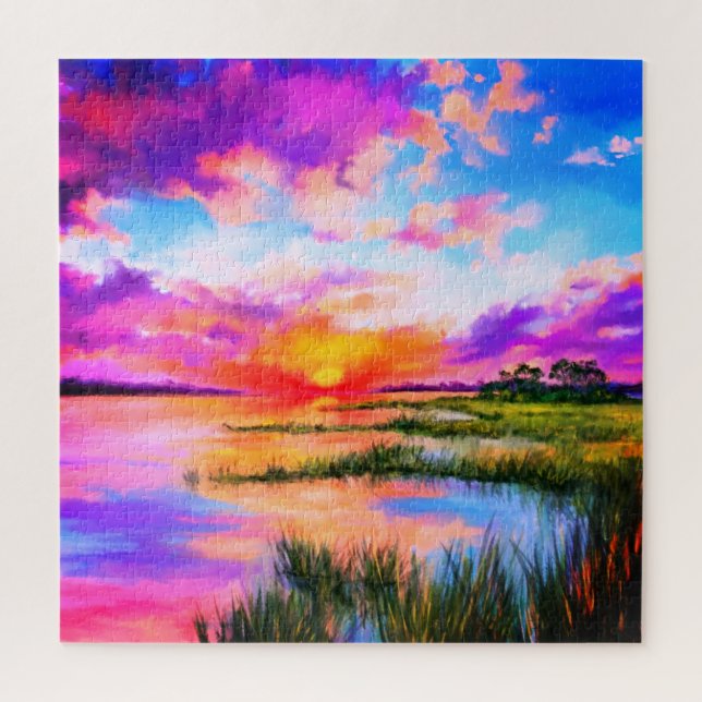 Beau Lac Sunset paysage paysage de paysage Puzzle (Vertical)