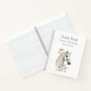 Beau Livre d'Invité Floral Boho White Horse Head