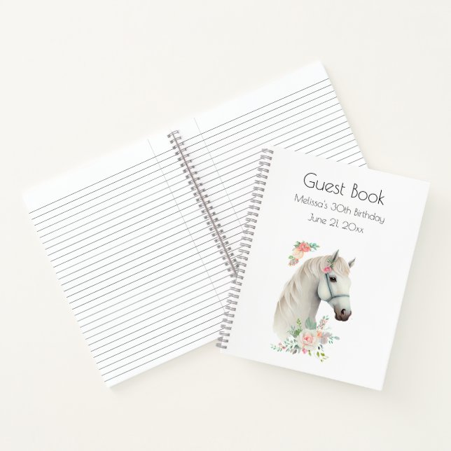 Beau Livre d'Invité Floral Boho White Horse Head (Intérieur)
