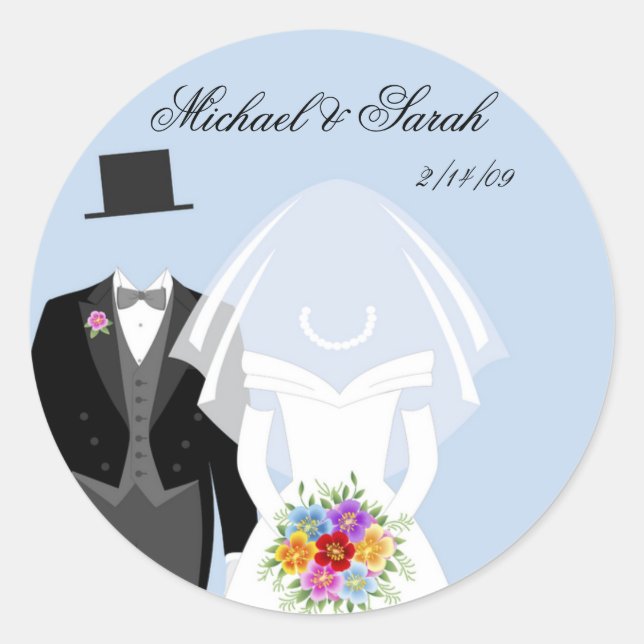 Beau Mariage Couple sur Stickers Bleus (Devant)