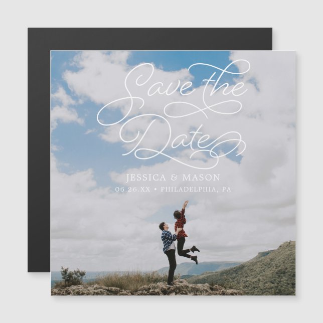 Beau mariage sauvez la date Magnets avec photo (Devant / Derrière)