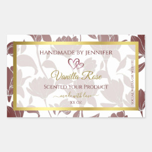 Beau Maroon or coloré Floral Étiquettes de produit