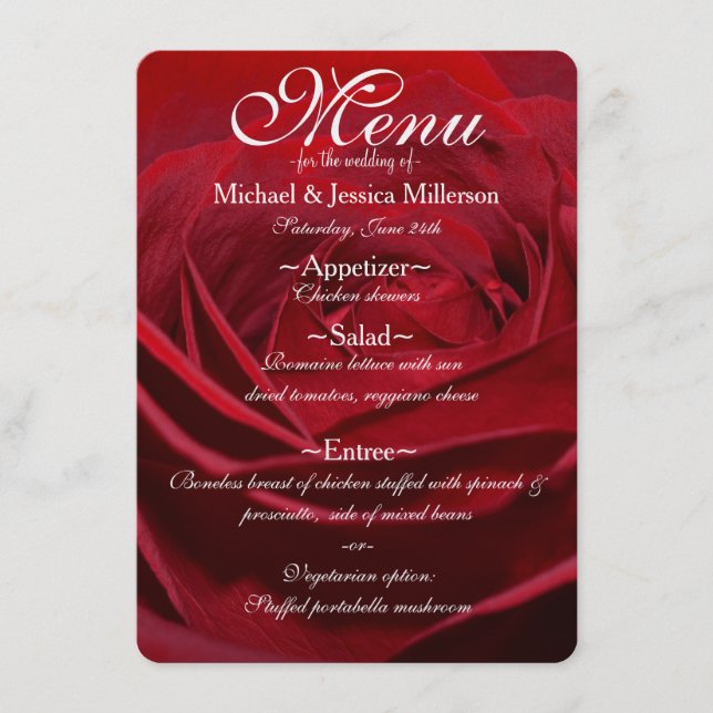 Beau menu Mariage Rose Rouge (Devant)