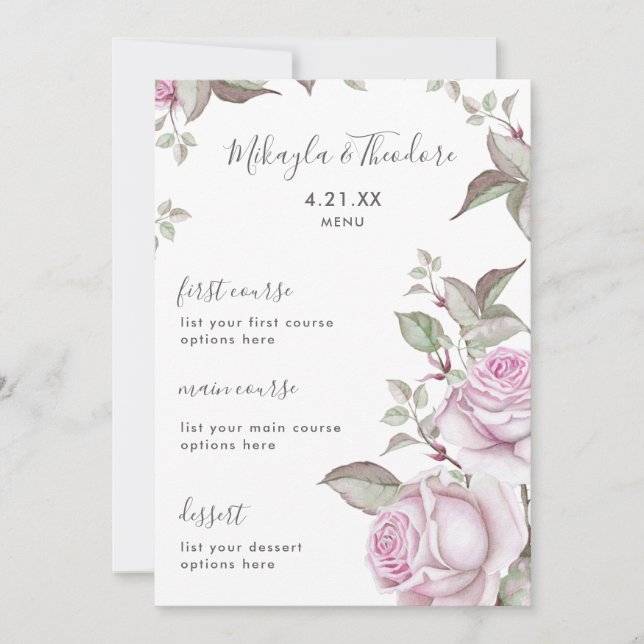 Beau menu Mariage Rose violet (Devant)