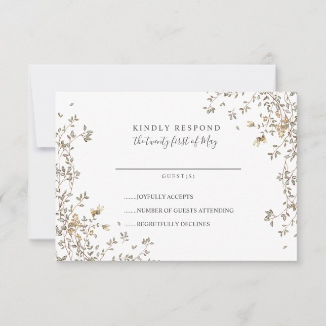 Beau Minuscule feuilles vert mariage lunaire RSVP (Devant)