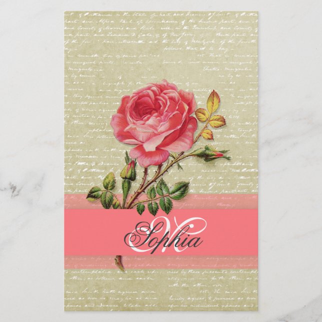 Beau monogramme élégant de roses vintage féminines (Devant)