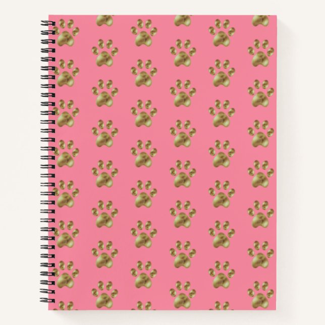 Beau motif de patte sur cahier rose (Devant)