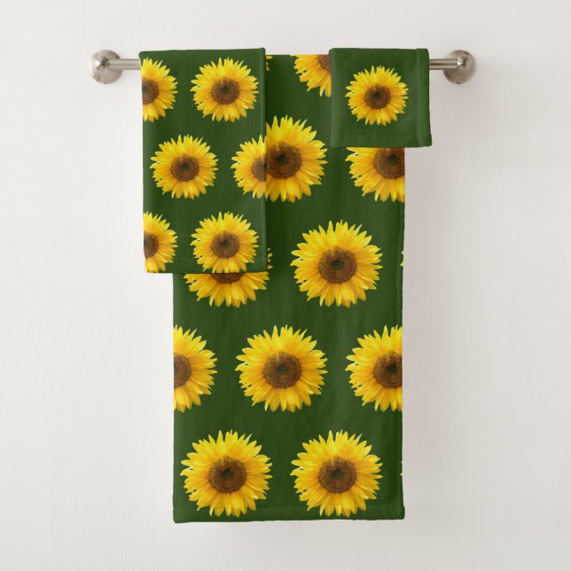 Beau motif de tournesol sur fond vert forêt (En situation)