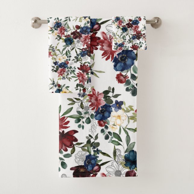Beau motif floral Fleurs bleu rouge jaune (En situation)