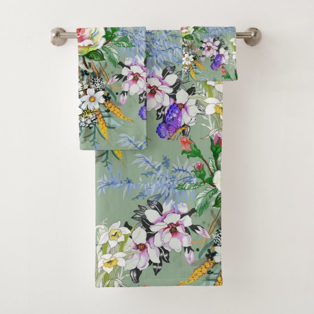 Beau motif floral Rose Fleur sauvage vert (En situation)