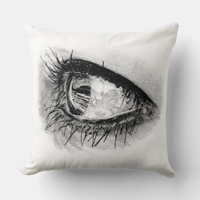 Beau oeil de femme en mascara complet sur coussin (Recto)