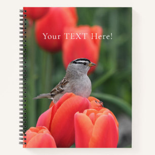 Beau oiseau avec tulipes Carnet spiral