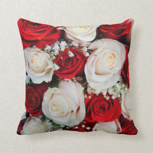 Beau Oreillers à lancer de roses rouges et blanche