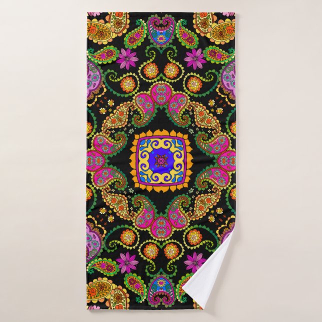 Beau ornement fleuri avec fleurs vives et  (Serviette de bain)
