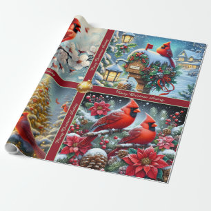 Beau Papier Cadeau de Cardinals Rouges d'Hiver