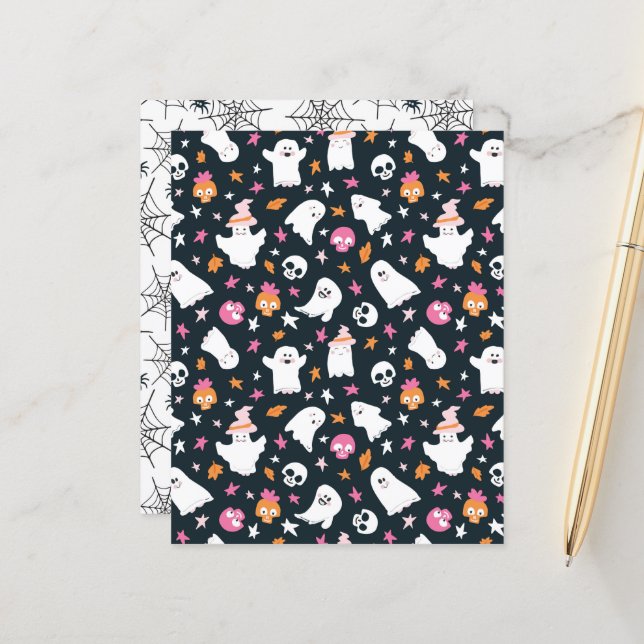 Beau papier Halloween Ghosts noir (Devant/Arrière en situation)