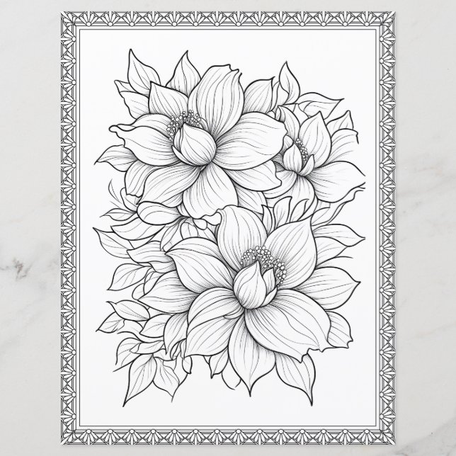 Beau papier scrapbook de coloriage floral (Devant)