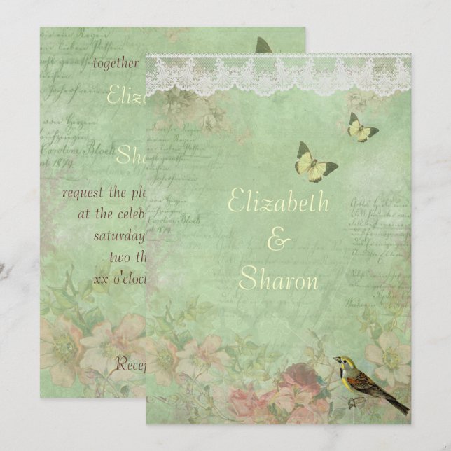 Beau, papier Vintage, Faire-part de mariage (Devant / Derrière)