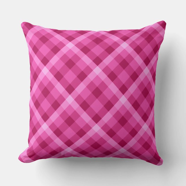 Beau Pink Magenta Plaid Grand Oreiller à Throw (Recto)