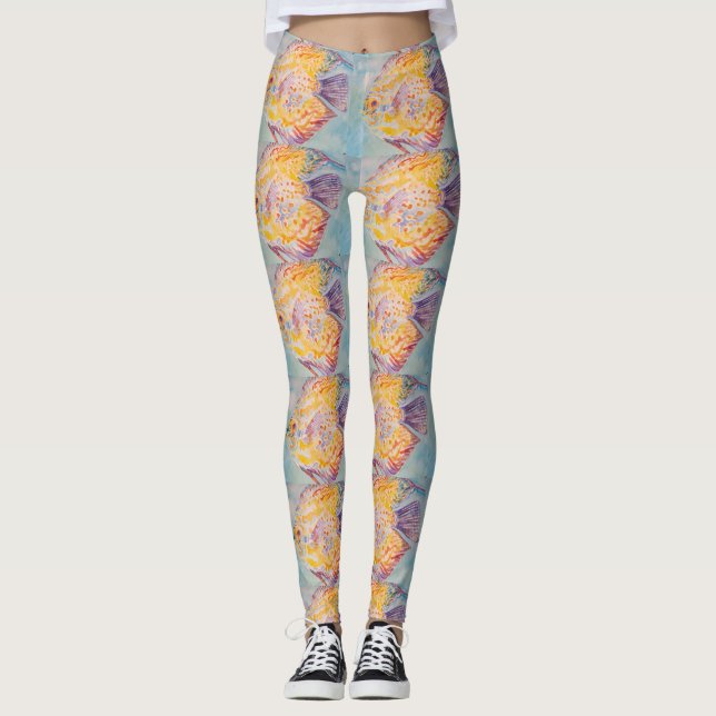 Beau Poisson de mer Aquarelle Peinture Leggings (Devant)