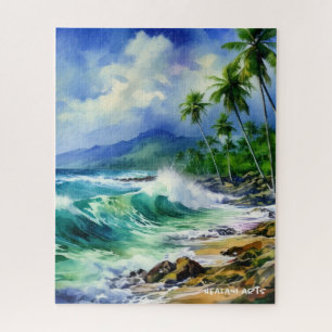 Beau Puzzle d'aquarelle de rivage tropical