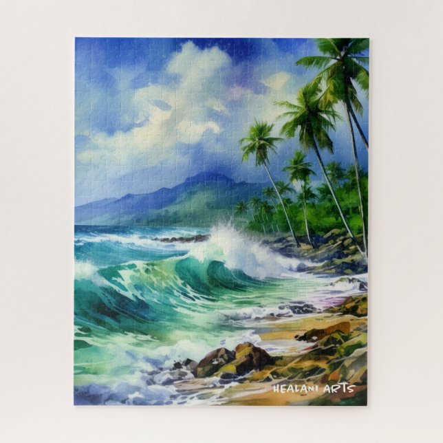 Beau Puzzle d'aquarelle de rivage tropical (Vertical)
