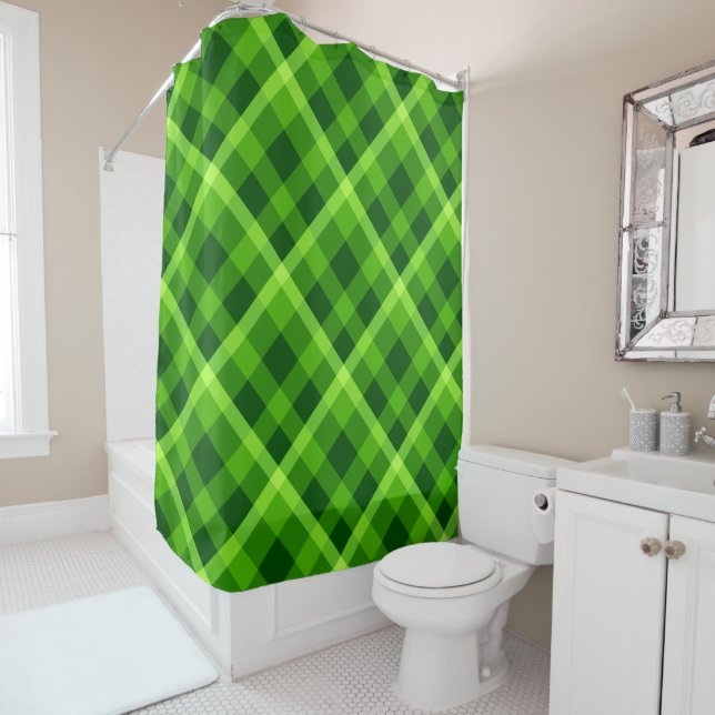 Beau rideau de douche à plaid vert arbre (En situation)
