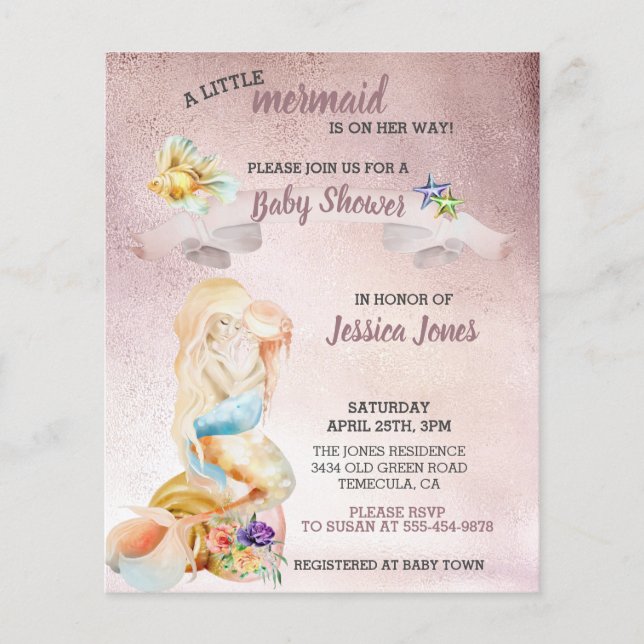 Beau Rose Gold Mermaid Baby shower Invitation (Devant)