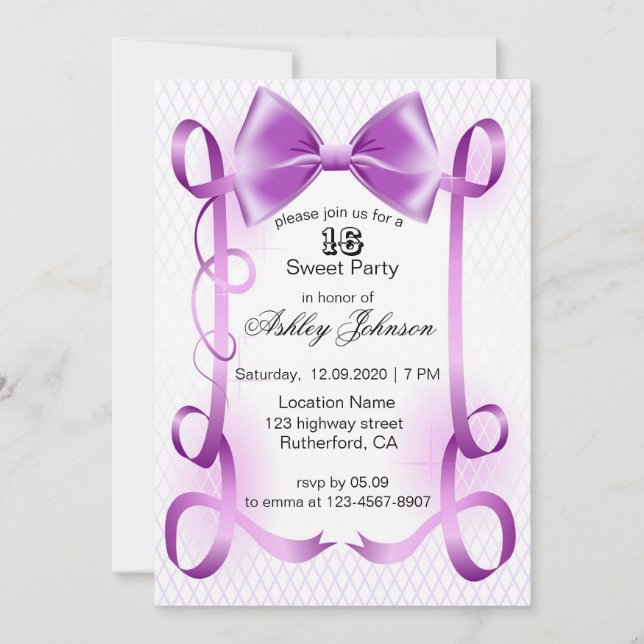 Beau Ruban Violet En Carte Anniversaire (Devant)