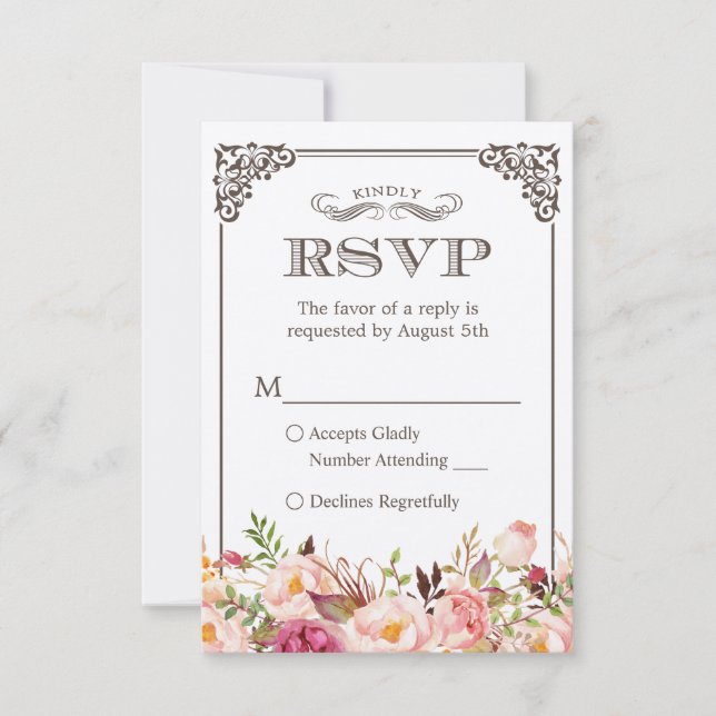 Beau Rustique Floral Real Kraft mariage RSVP (Devant)
