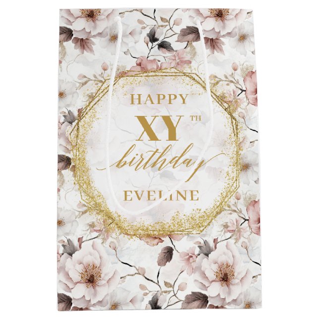 Beau sac cadeau d'anniversaire de Boho rose Dusty (Devant)