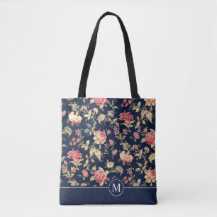 Beau sac fourre-tout floral au monogramme de