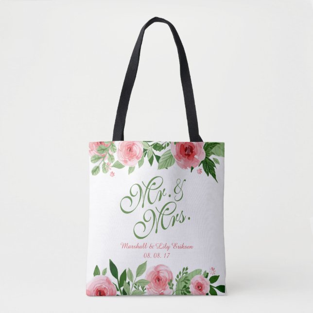 Beau Sac fourre-tout Floral Personnalisé Mariage (Devant)