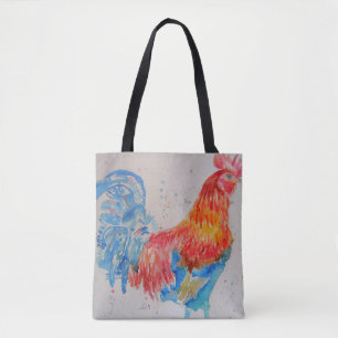 Beau Sac fourre-tout Rooster Rouge Aquarelle