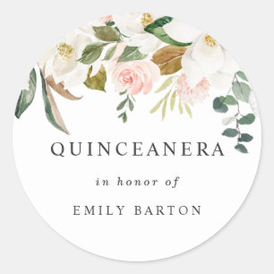 Beau Sticker à Quinceanera Floral Blush & White