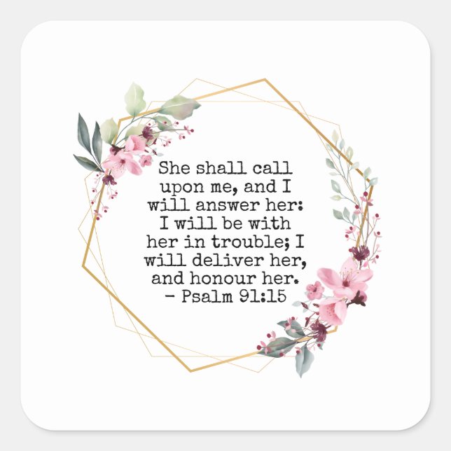 Beau Sticker Carré Psaume 91 Fleurs (Devant)