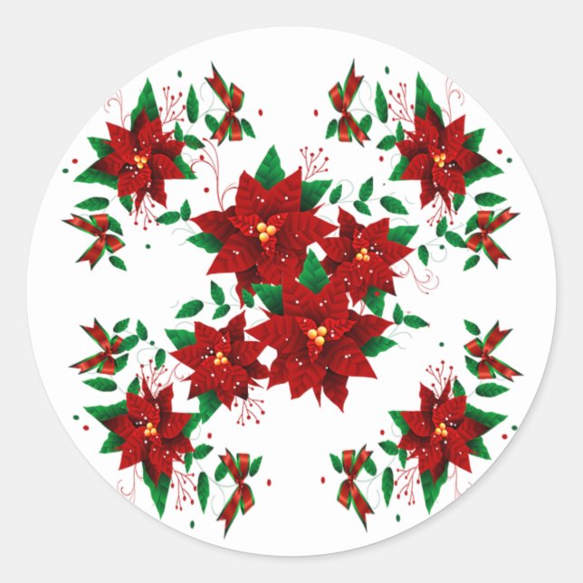 Beau Sticker rond classique Fleurs rouges de Noël (Devant)
