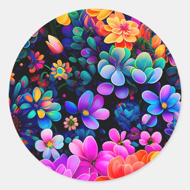 Beau Sticker rond classique Jardin aux Fleurs (Devant)