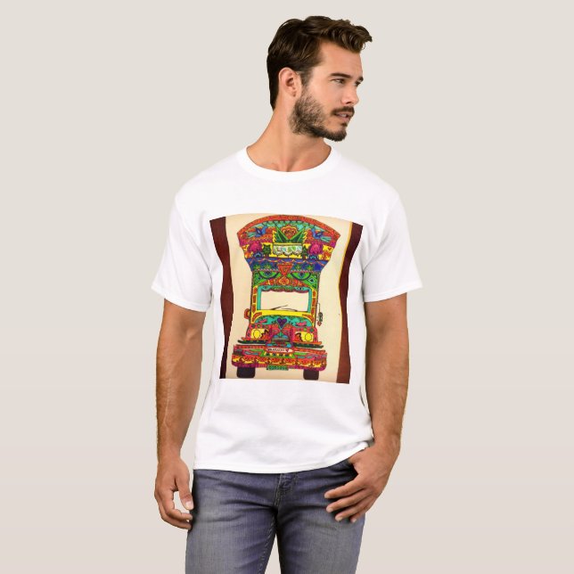 Beau T-shirt pakistanais d'art de camion (Devant entier)
