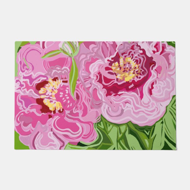 Beau tapis de porte de pivoine (Devant)