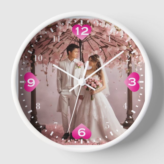 Beau thème Mariage personnalisé Horloge ronde (Recto)