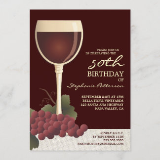 Beau vin et cinquantième invitation d'anniversaire