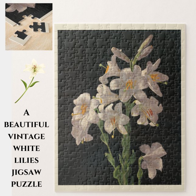 Beau Vintage Pâques Lys Puzzle (A beautiful vintage white lily jigsaw puzzle, for fun at Easter or year-round.)