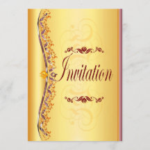 Beau violet et orange en or Invitation