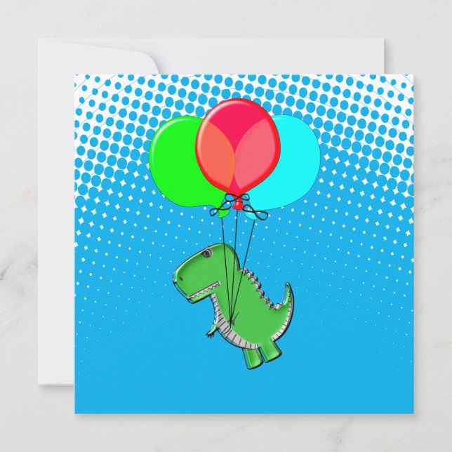 Beau Vol T-Rex Avec Ballons Dans Ciel Bleu (Devant)