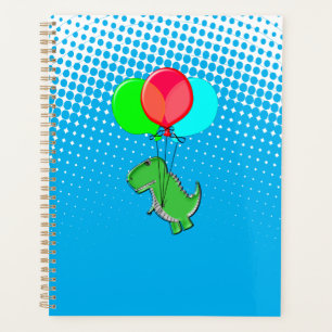 Beau Vol T-Rex Avec Ballons Dans Ciel Bleu