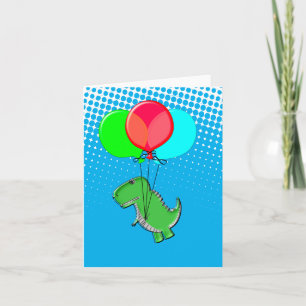 Beau Vol T-Rex Avec Ballons Dans Ciel Bleu